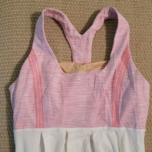 Lululemon Athletica Pink White Pleated Yoga Fitness Workout Tank Top Sz 6 - Picture 4 of 5